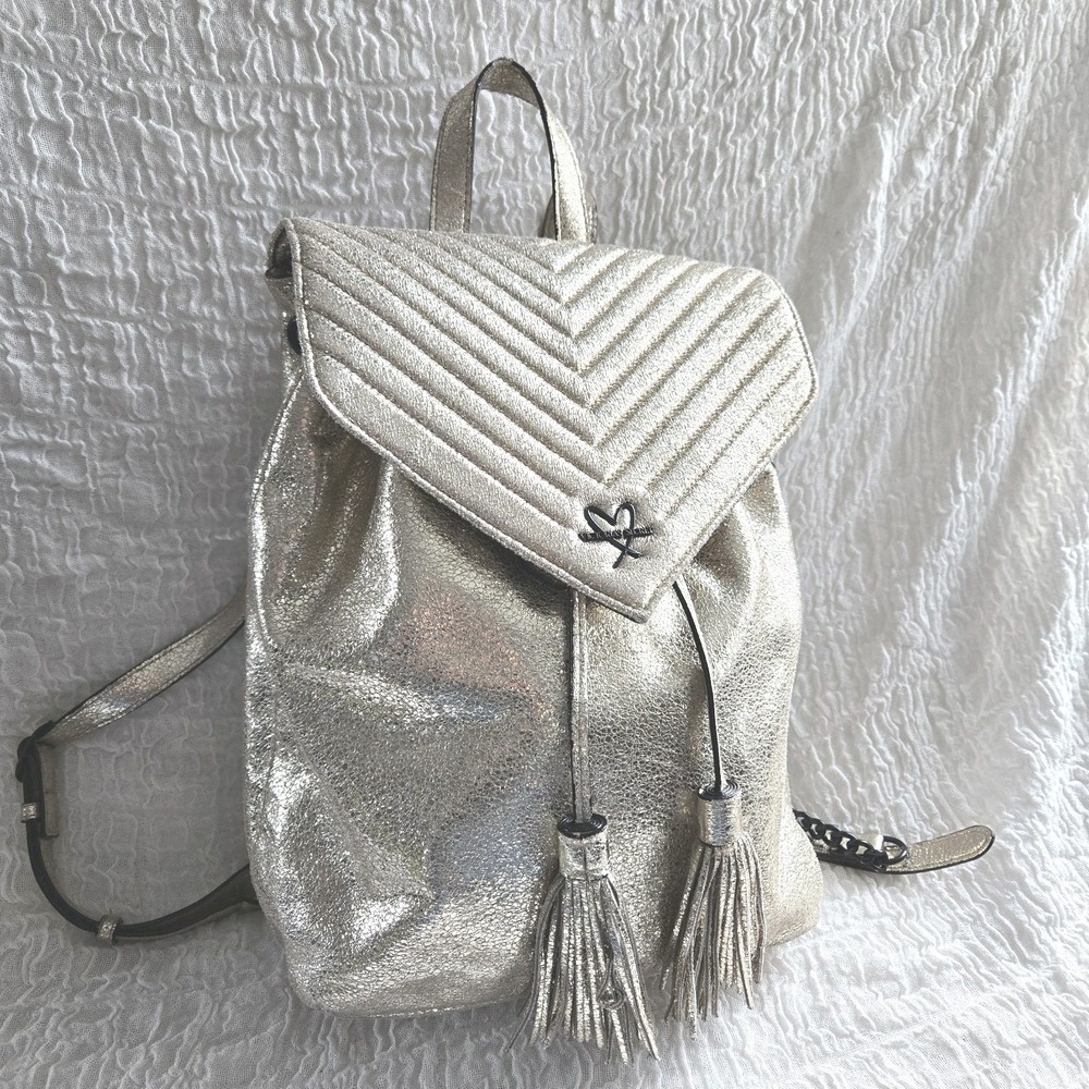 Victoria's Secret Backpack Crinkled Gold Metallic Coquette Girly  Chic 12" X 12"